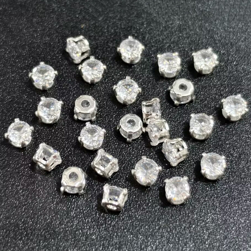3/4mm 4-prong round zircon beads