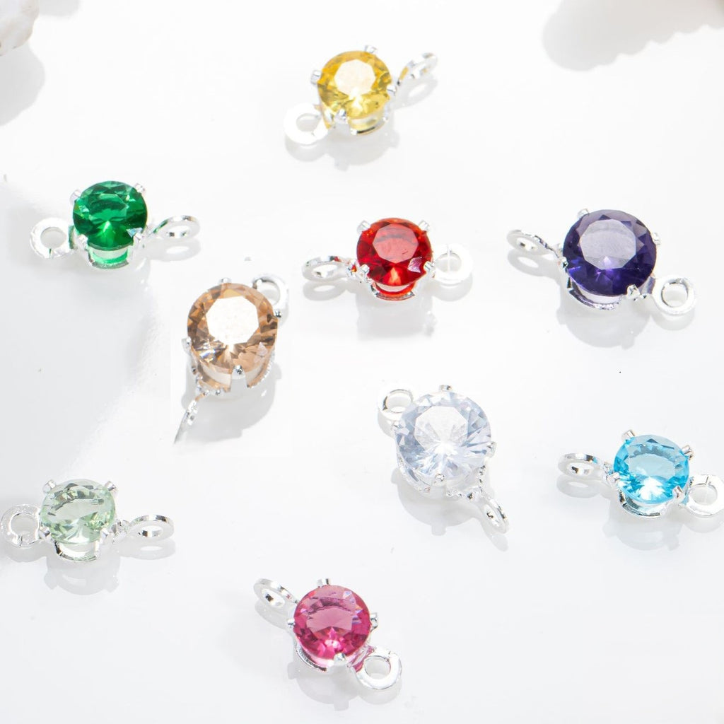 5mm Round CZ Connector with 2 Ring SIlver Attached