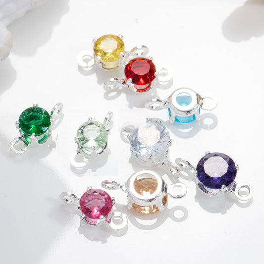 5mm Round CZ Connector with 2 Ring SIlver Attached