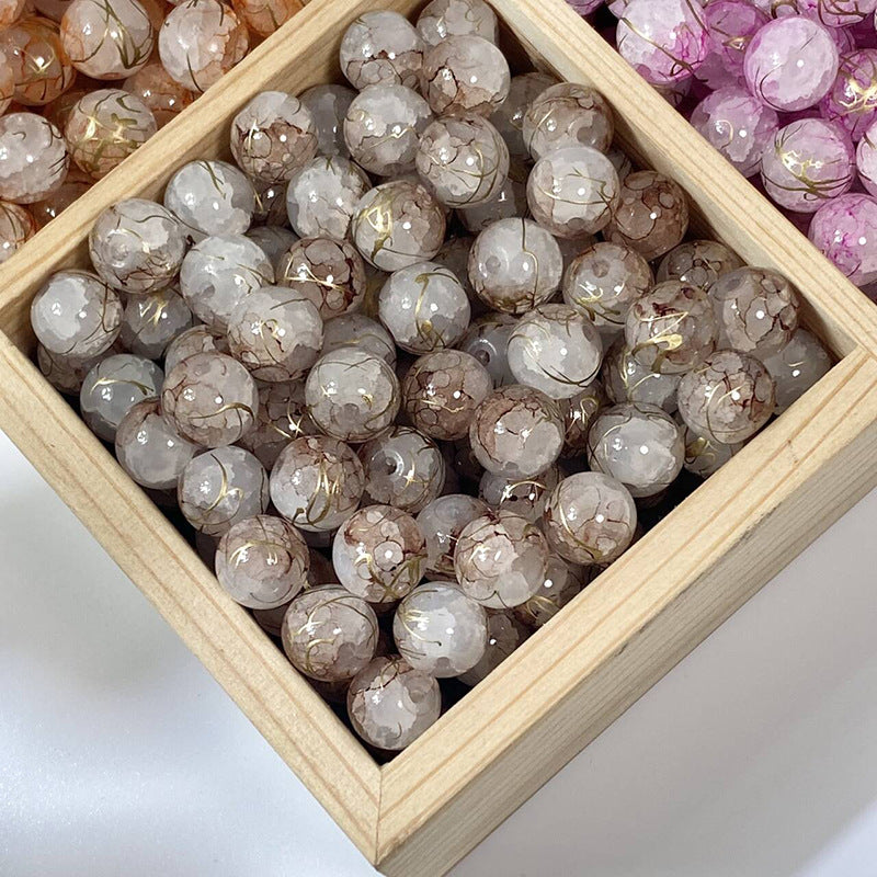 (100pcs)10mm Golden Thread & Jade Crackle Glass Beads