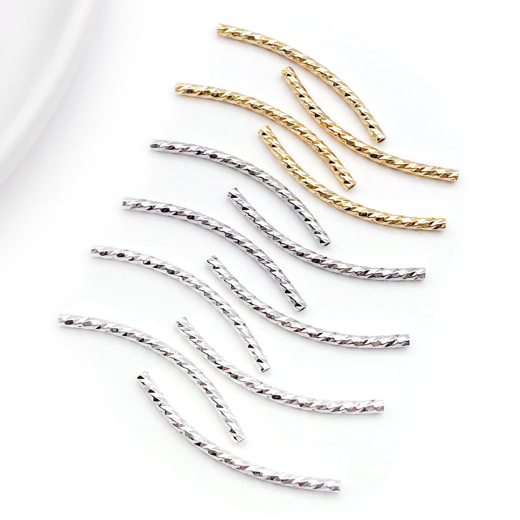 50pcs Plated Curve Shape Textured Curved Tube Bar Beads