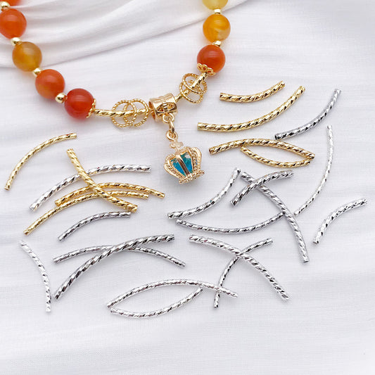 50pcs Plated Curve Shape Textured Curved Tube Bar Beads