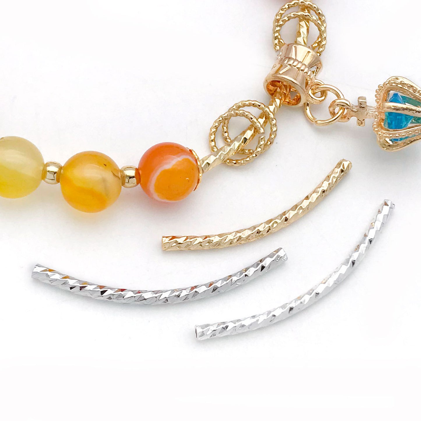 50pcs Plated Curve Shape Textured Curved Tube Bar Beads