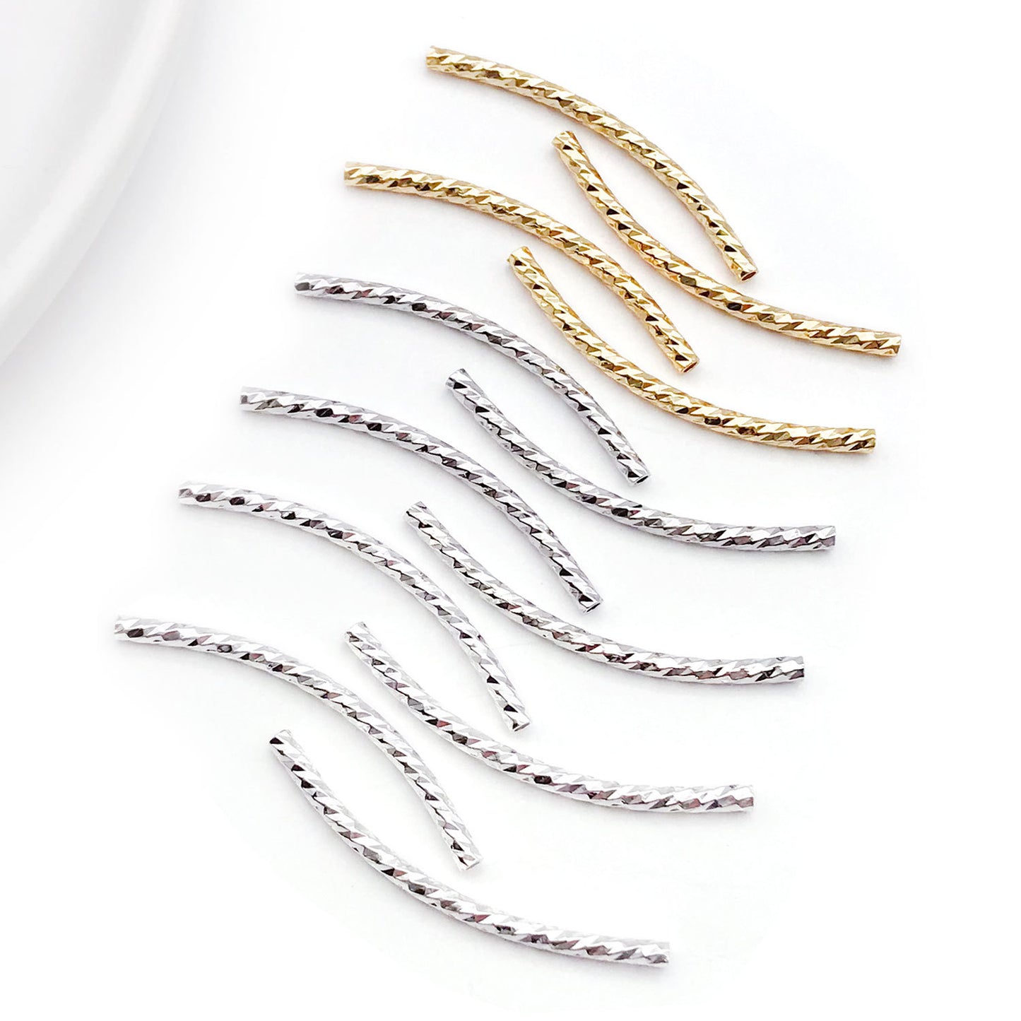 50pcs Plated Curve Shape Textured Curved Tube Bar Beads