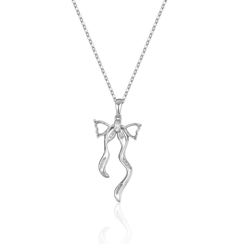925 Sterling Silver Butterfly Mother-of-Pearl Necklace Mount for 5mm Heart Gemstone DIY Collarbone Chain