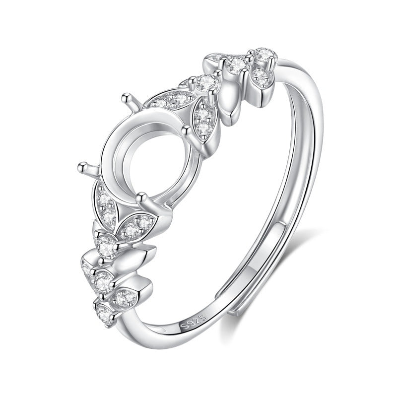 925 Sterling Silver Ring Mount for 6mm Round Gemstone, Adjustable White Gold-plated Minimalist DIY
