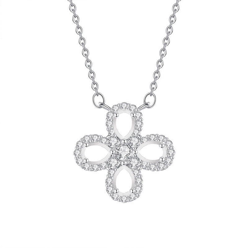 925 Sterling Silver Four-Leaf Clover Necklace Mount for 3x5mm Pear Gemstone, Unset Minimalist DIY