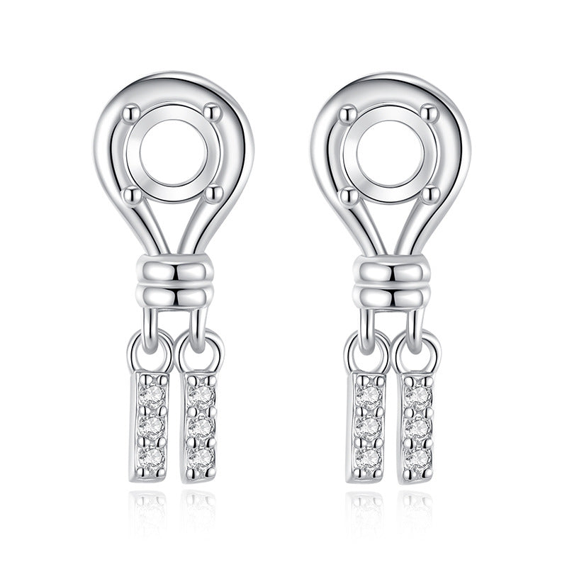 925 Sterling Silver Earrings Mount for 4mm Round Crystal/Diamond, Luxury Fashion DIY