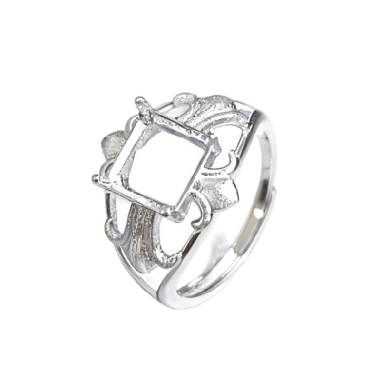 925 Sterling Silver Iris Ring Mount for 8mm Square Gemstone, Fine Brushed Finish