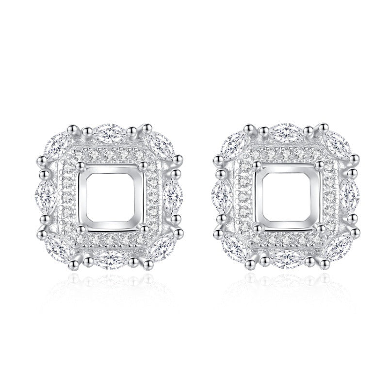 925 Sterling Silver Earrings Mount for 5mm Square Gemstone, Multiple Fashion Styles DIY