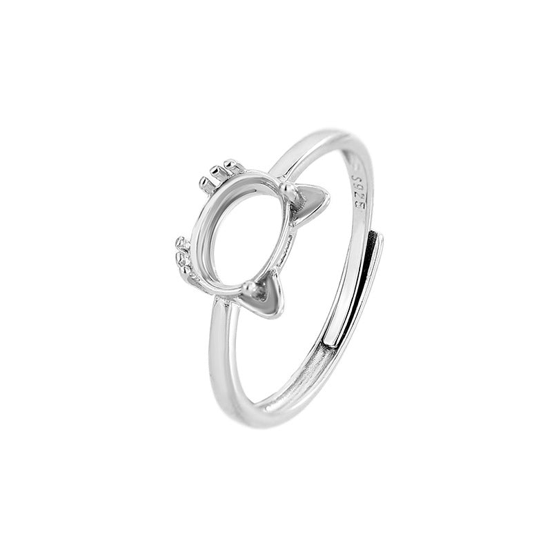 925 Sterling Silver Cat Ear Ring Mount for 6x8mm Oval Gemstone, Designer DIY