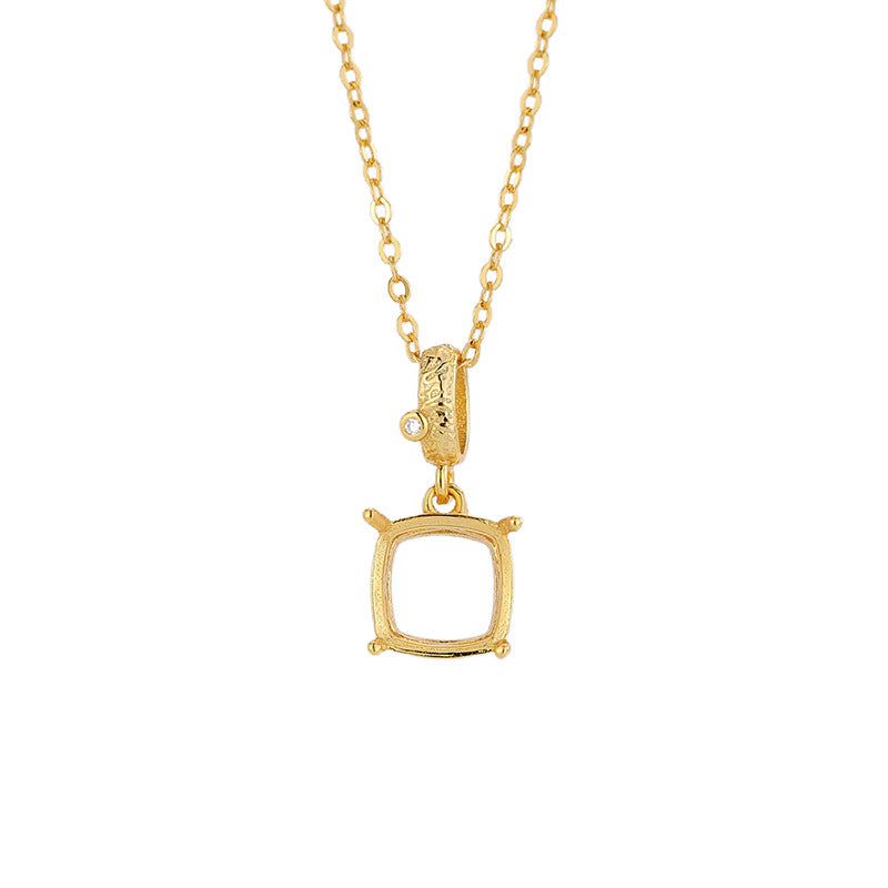 925 Sterling Silver Pendant Mount for 8mm Cushion Gemstone, Classic DIY Collarbone Chain