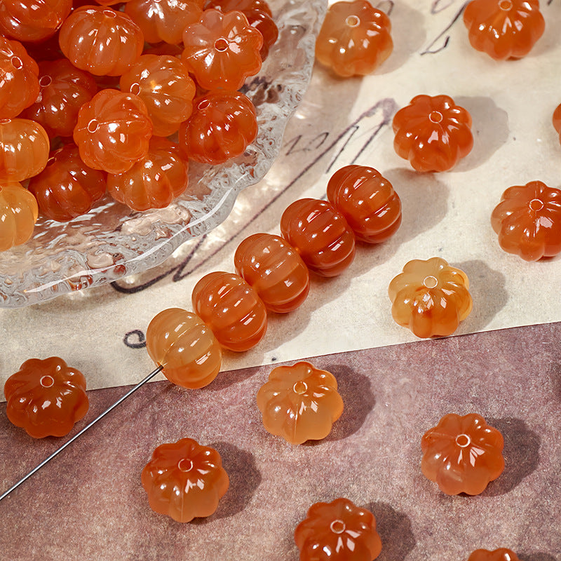(50pcs)11mm Gold-Stamped Pumpkin Resin Beads