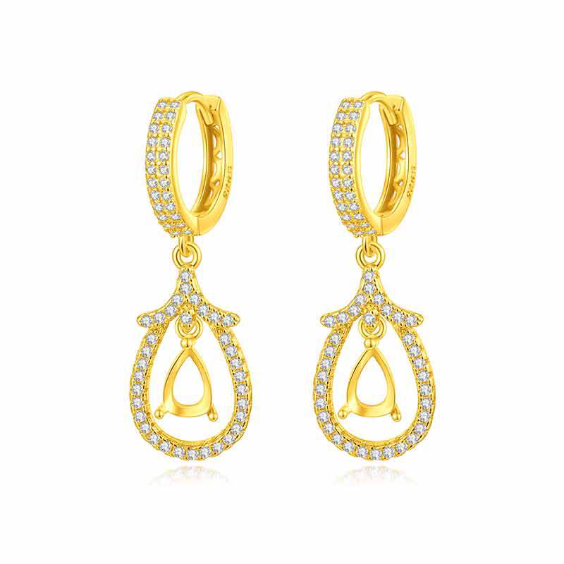 925 Sterling Silver Earrings Mount for 4x6mm Pear Gemstone, Fashion Versatile Full-Paved DIY