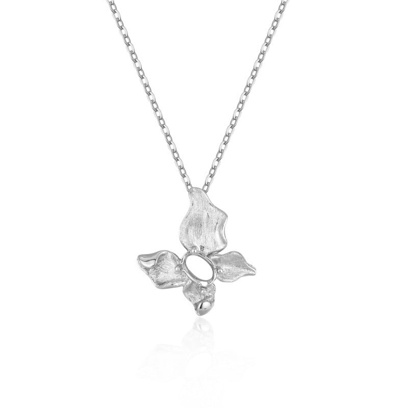 925 Sterling Silver Necklace Mount for 4x6mm Oval Gemstone, Butterfly/Gourd DIY Collarbone Chain