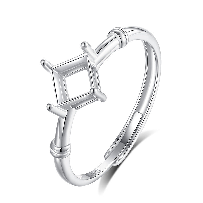925 Sterling Silver Ring Mount for 5mm Square Gemstone, Unset Minimalist Luxury DIY