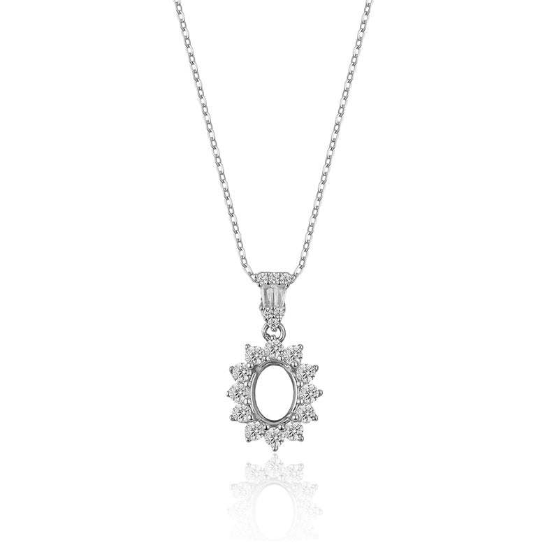 925 Sterling Silver Necklace Pendant Mount for 6x8mm Oval Gemstone, Semi-finished Minimalist