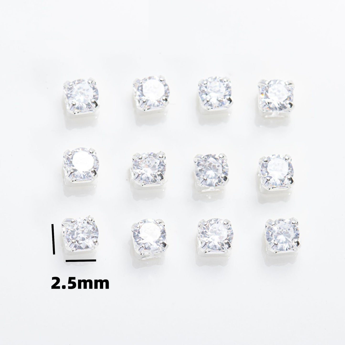 2.5mm 4-prong round zircon beads