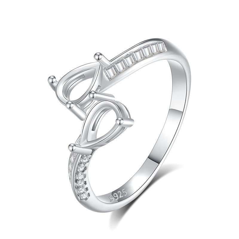 925 Sterling Silver Butterfly Ring Mount for 5x7mm Pear Gemstone, Luxury DIY