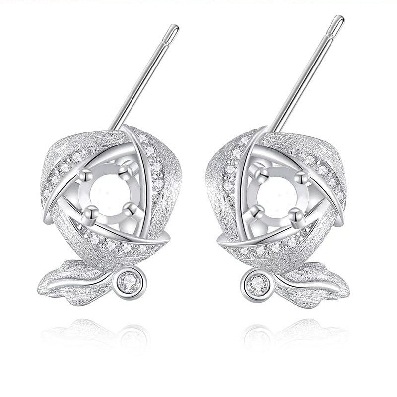 925 Sterling Silver Rose Earring Mount for 4mm Round Gemstone, Brushed Finish DIY