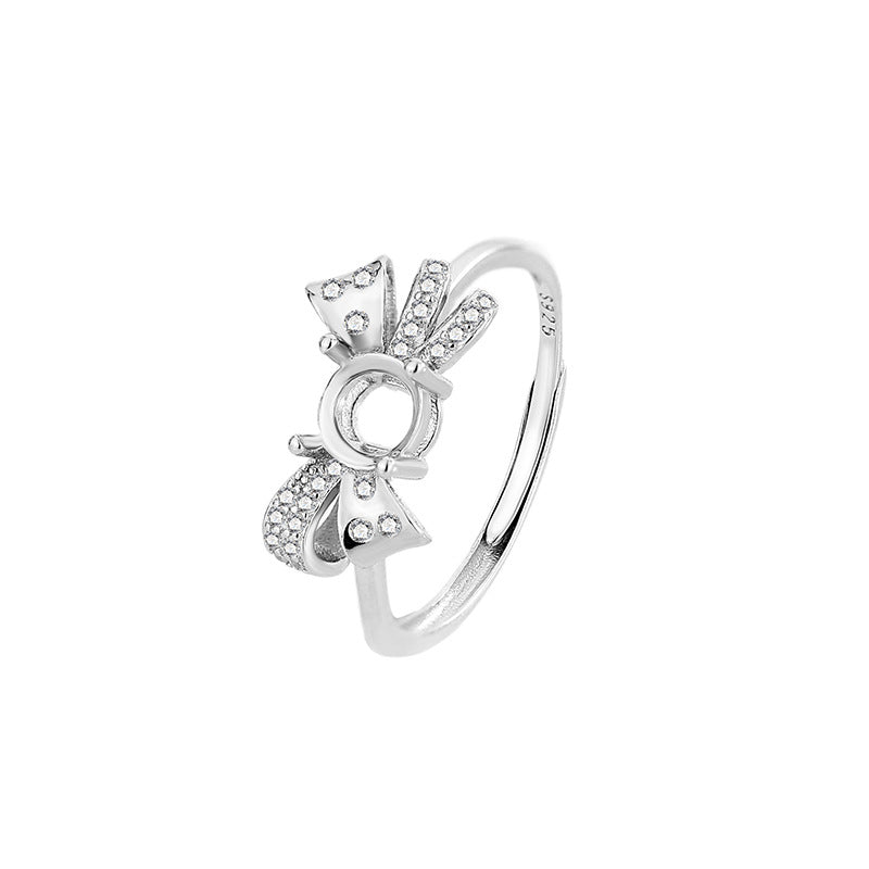 925 Sterling Silver Ring Mount for 5mm Round Gemstone, Bow Design Luxury DIY