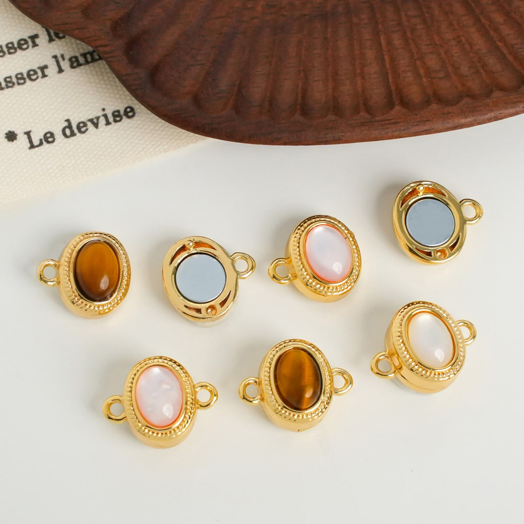 Tiger's Eye Shell Magnetic Clasp Connector - Three Rows to Single Row