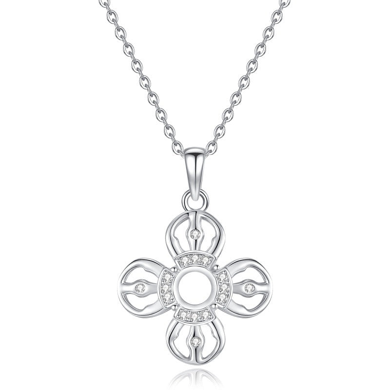 925 Sterling Silver Necklace Pendant Mount for 5mm Round Gemstone, Ins-Style Popular DIY Collarbone Chain