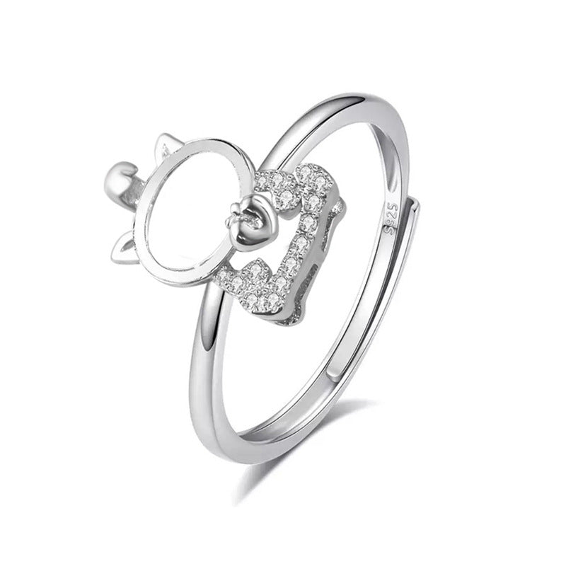925 Sterling Silver Zodiac Ring Mount for 6x8mm Oval Gemstone, Unset DIY