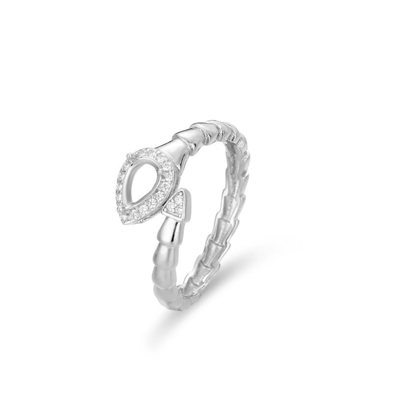 925 Sterling Silver Snake Ring Mount for 4x6mm Pear Gemstone, Minimalist Luxury Designer DIY