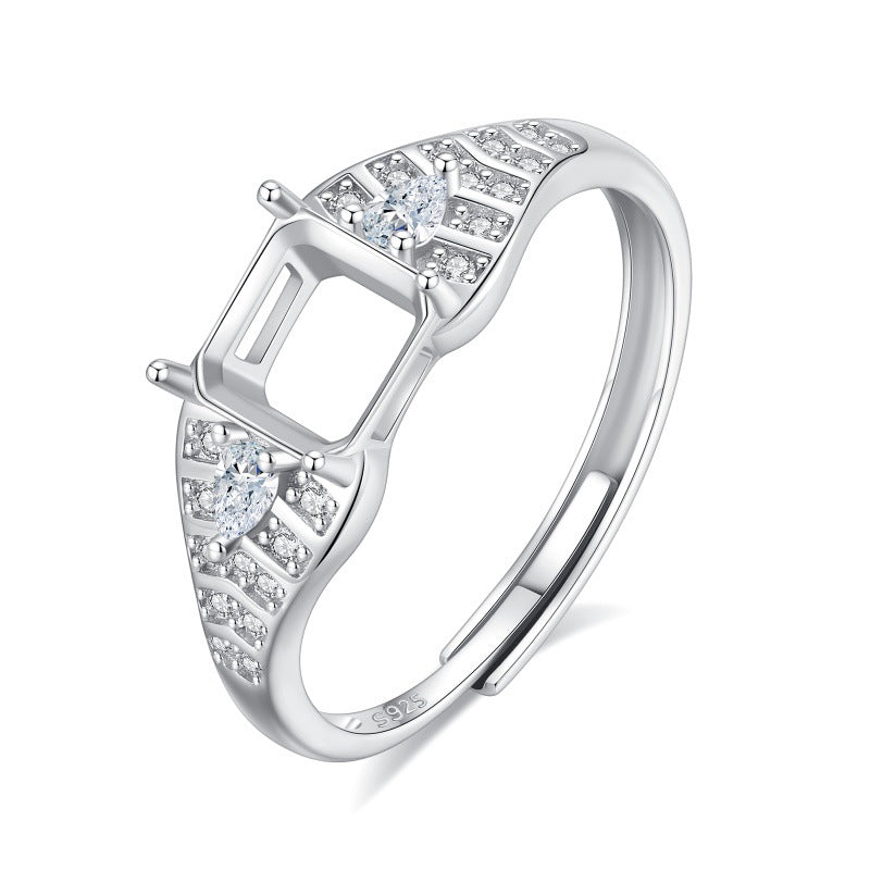 925 Sterling Silver Ring Mount for 6mm Square Crystal/Natural Stone DIY