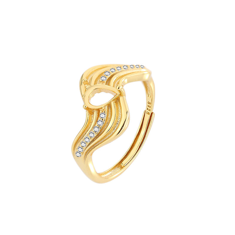 925 Sterling Silver Ring Mount for 4x6mm Pear Gemstone, Twisted Wave-Edge Luxury DIY