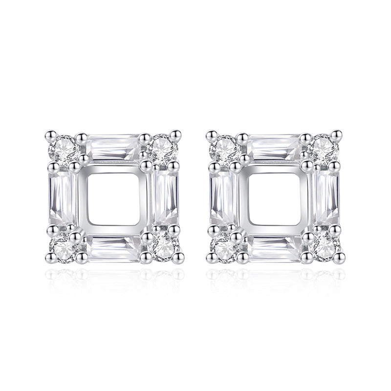 925 Sterling Silver Earring Mount for 4mm Square Natural Stone, High-End Versatile DIY