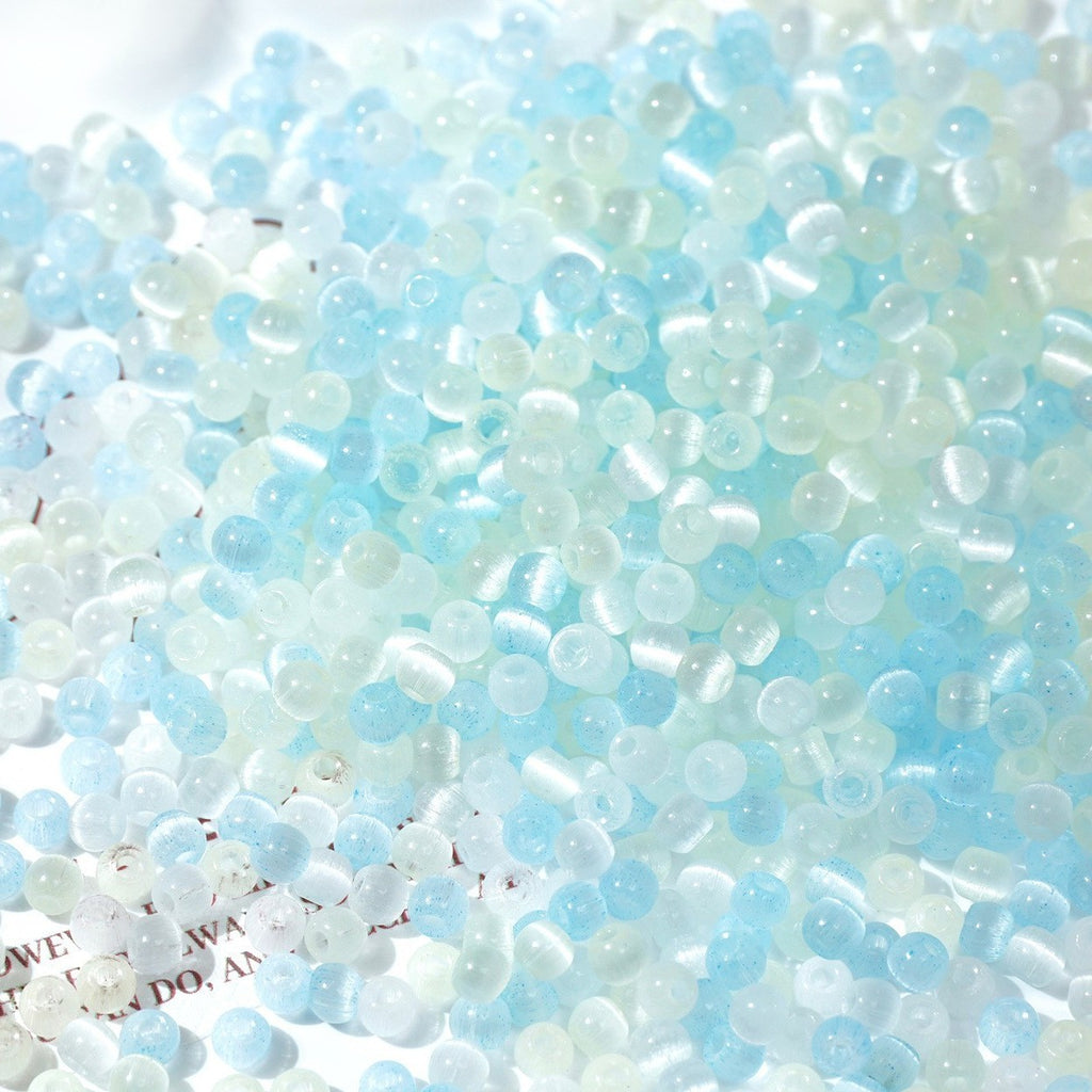 (500pcs)4mm Brushed Cat's Eye Round Glass Seed Beads