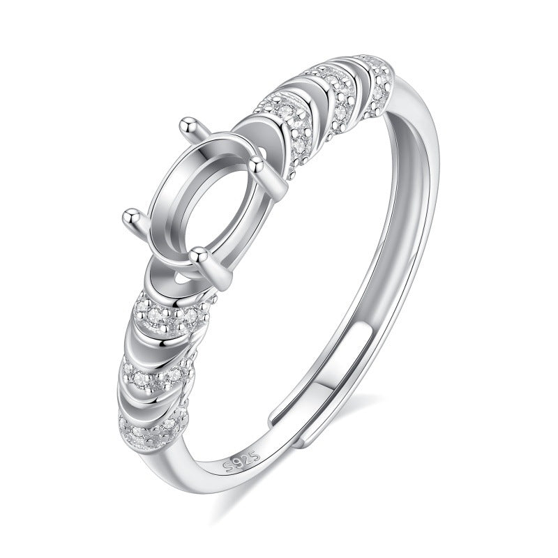 925 Sterling Silver Ring Mount for 4x6mm Oval Gemstone, Simple Adjustable Open Shank