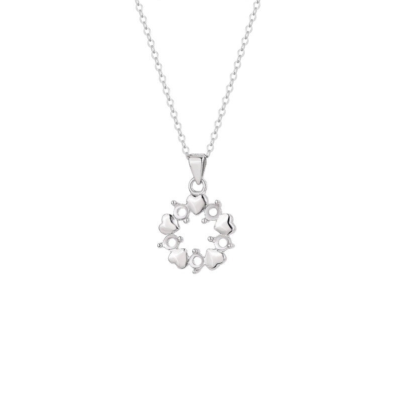 925 Sterling Silver Four-Leaf Clover Pendant Mount for 3mm Round Crystal/Jade Cabochon, Versatile Commuter DIY