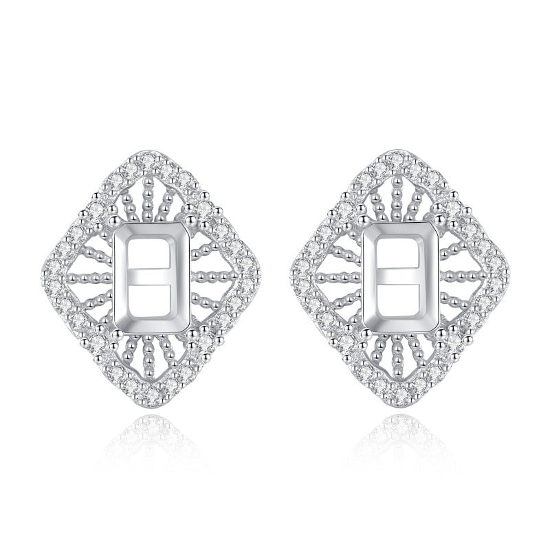 925 Sterling Silver Earrings Mount for 4x6mm Rectangle Gemstone, Minimalist DIY