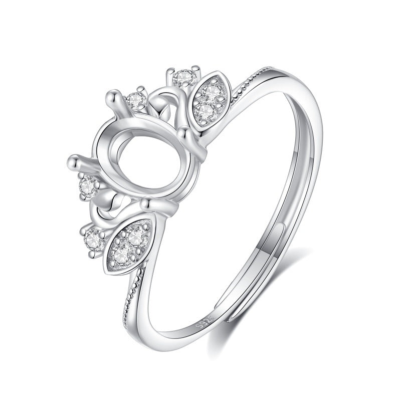 925 Sterling Silver Ring Mount for 5x7mm Oval Jade/Crystal DIY