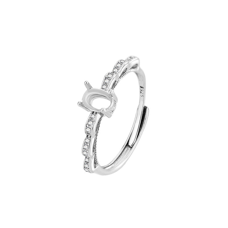 925 Sterling Silver Ring Mount for 4x6mm Oval Gemstone, Korean-Style Luxury DIY Setting