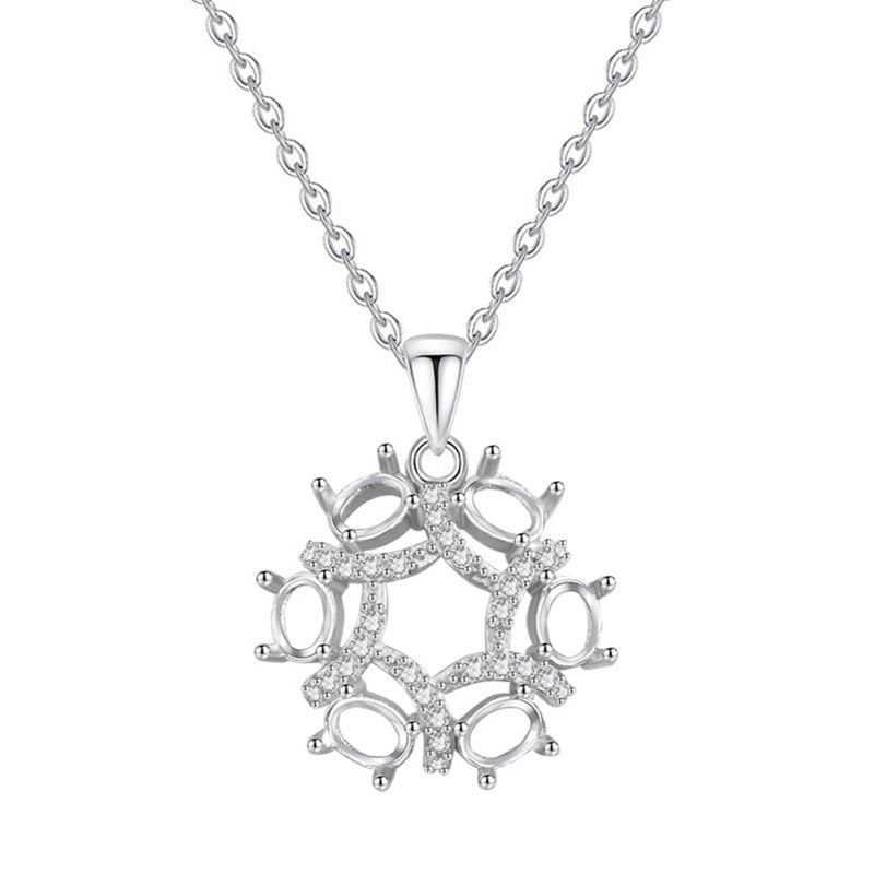 925 Sterling Silver Necklace Mount for 3x4mm Oval Gemstone, Unset Wreath Pendant DIY Collarbone Chain