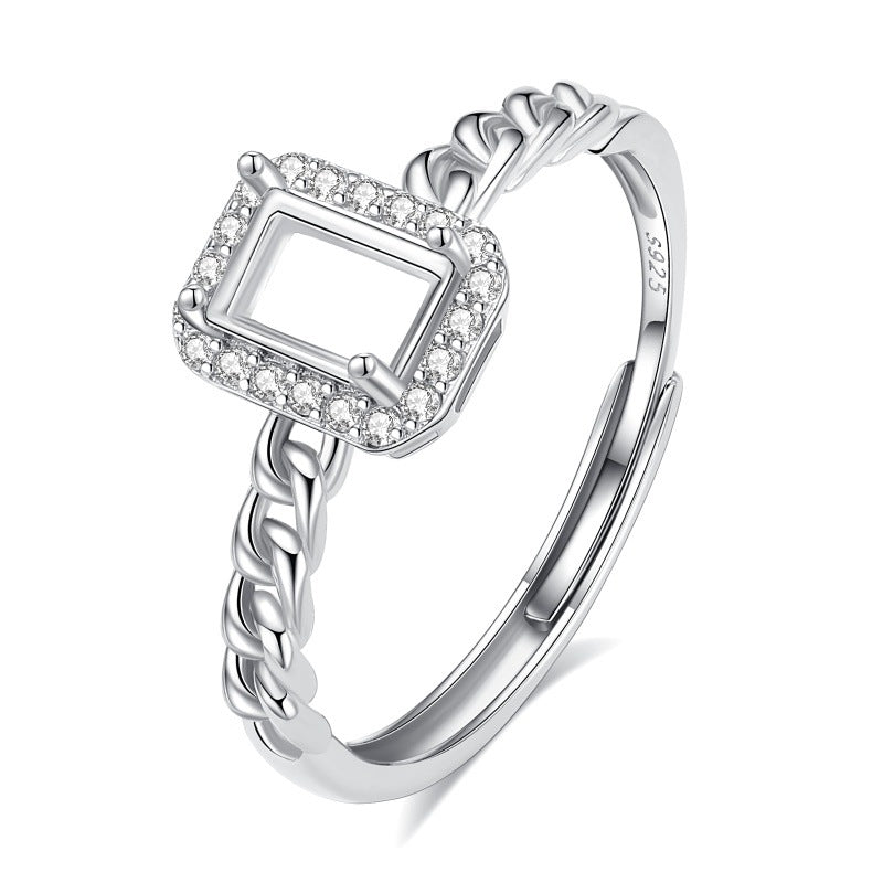 925 Sterling Silver Ring Mount for 4x6mm Rectangle Gemstone, Minimalist Simple Design DIY