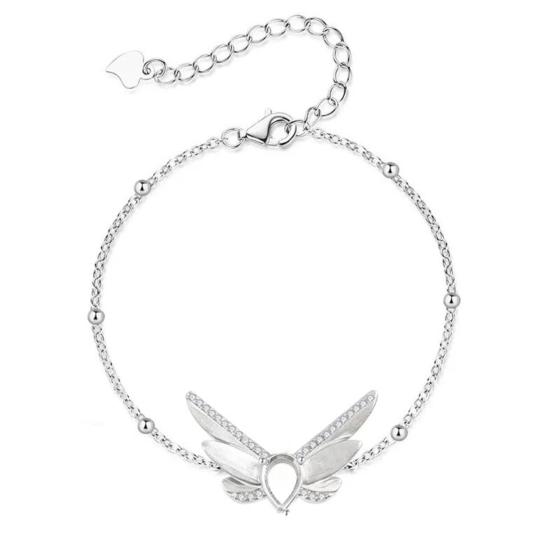 925 Sterling Silver “Firefly" Bracelet Mount for 5x7mm Pear Gemstone, Brushed Finish