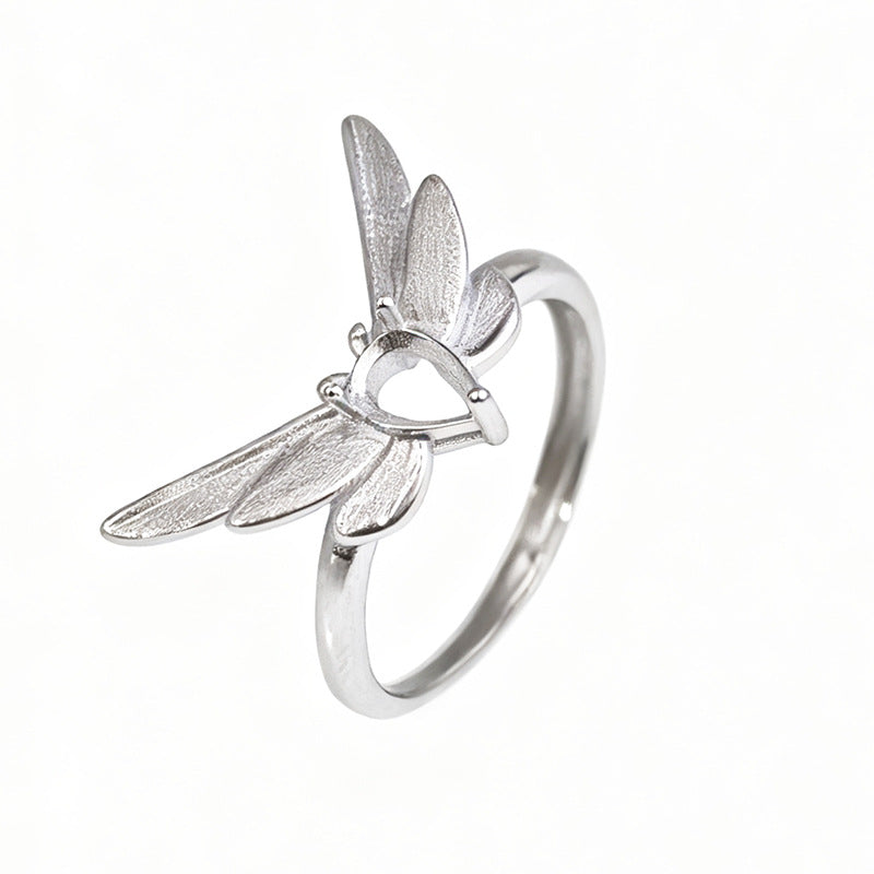 925 Sterling Silver "Firefly" Ring Mount for 4x6mm Pear Gemstone, Brushed Finish DIY