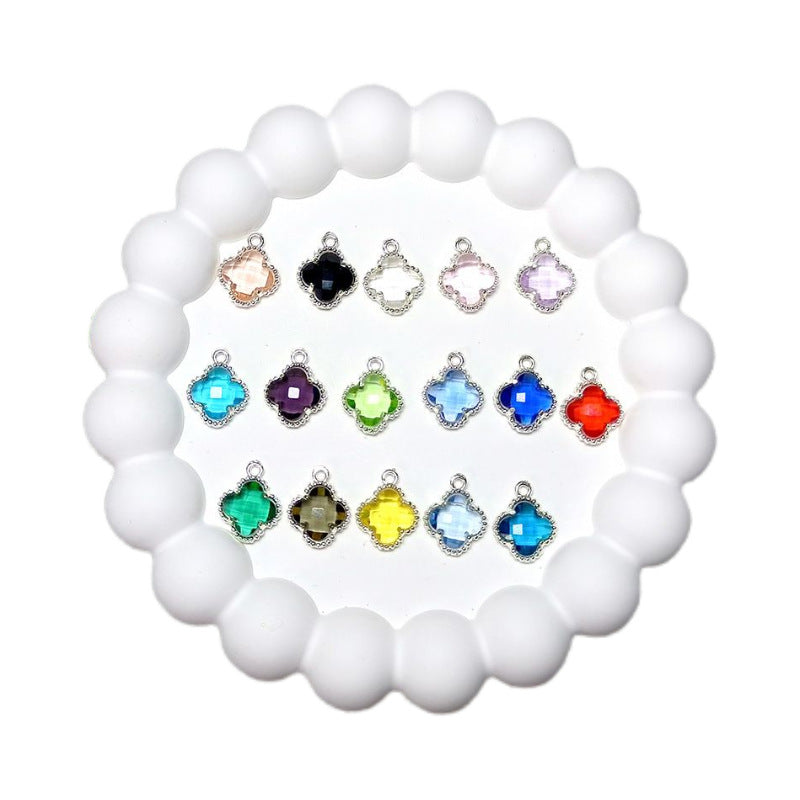 10pcs 12x15mm Crystal Glass Bezel Pendant Four-Leaf Clover Pendant