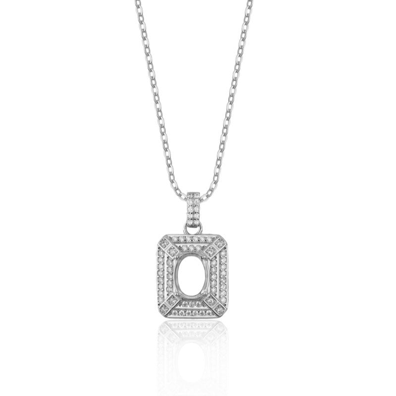 925 Sterling Silver Necklace Pendant Mount for 6x8mm Oval Gemstone
