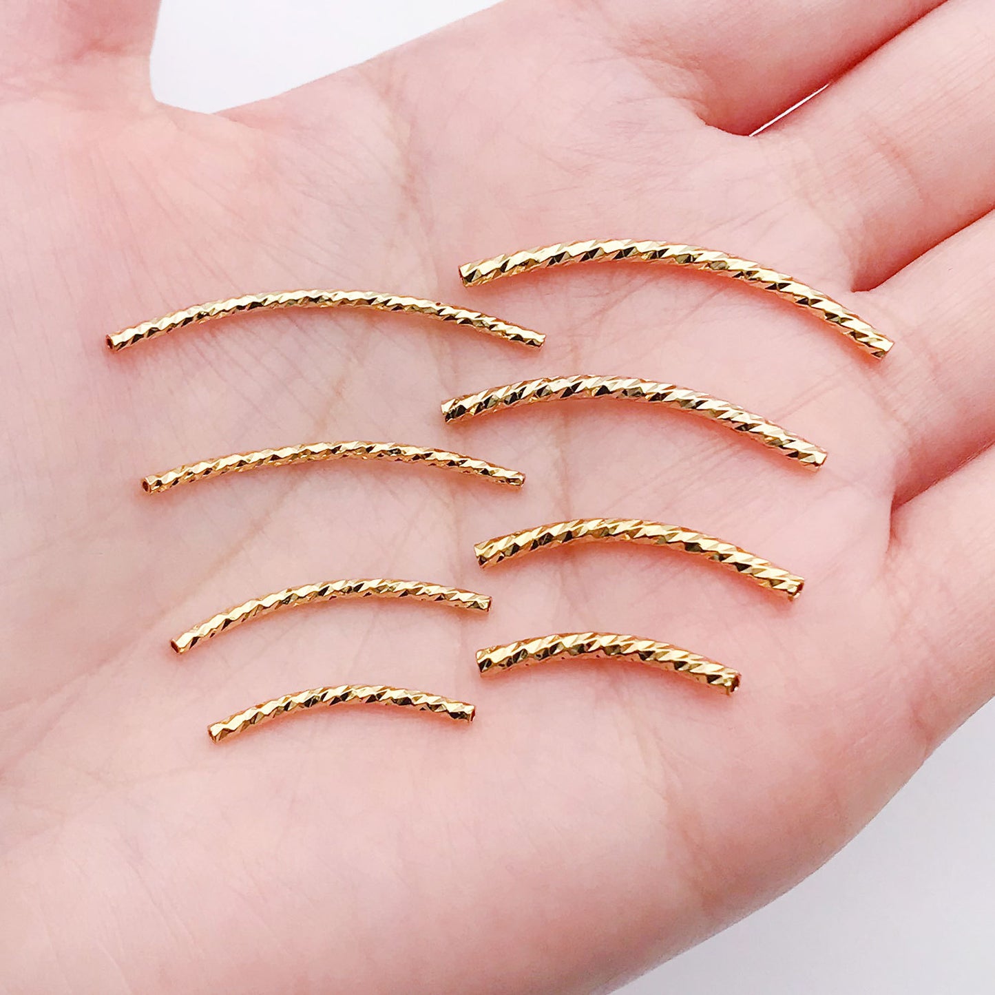 50pcs Plated Curve Shape Textured Curved Tube Bar Beads