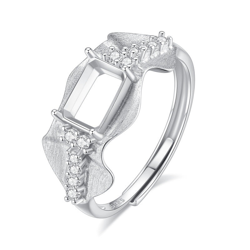 925 Sterling Silver Ring Mount for 5x7mm Rectangle Gemstone, Brushed Finish