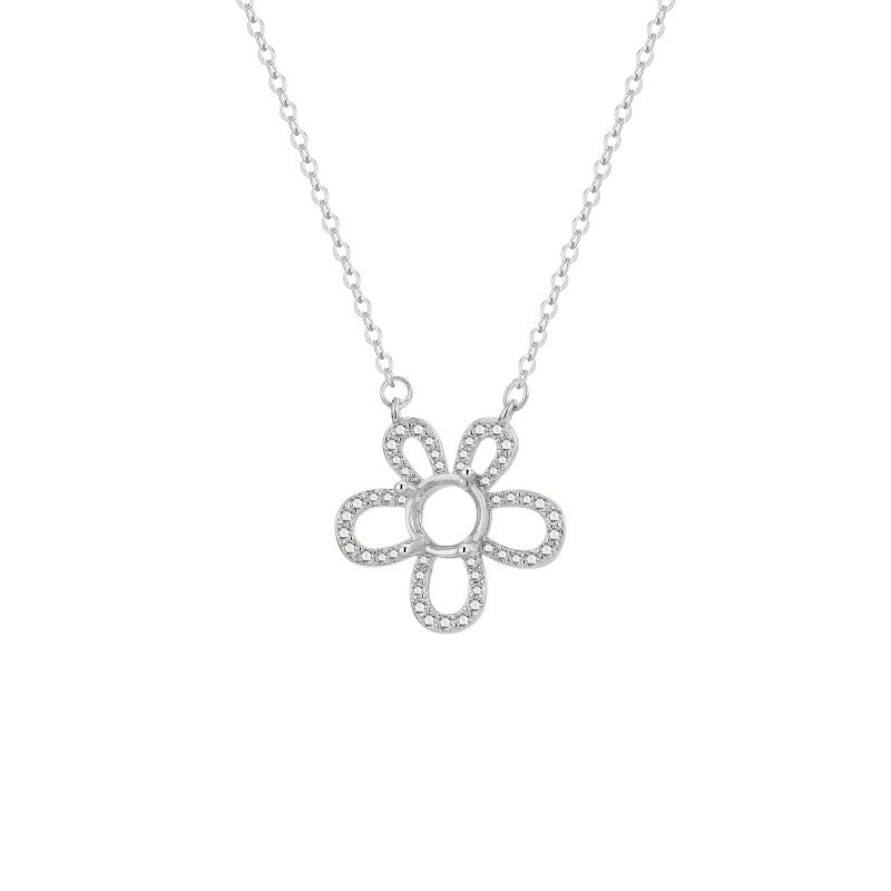 925 Sterling Silver Necklace Mount for 6mm Round Gemstone, Original Design DIY Collarbone Chain