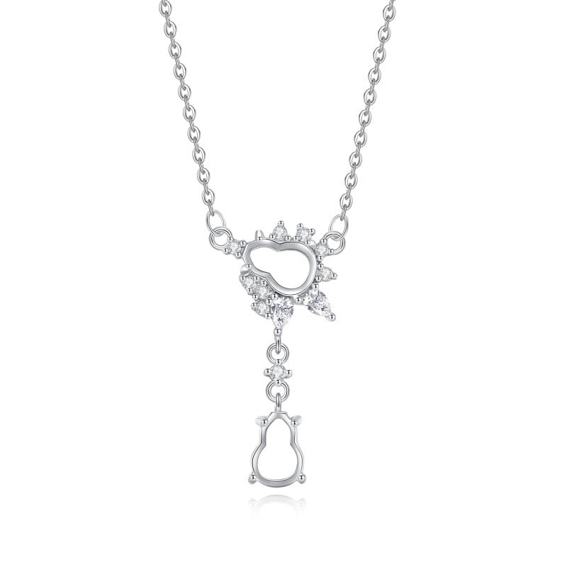925 Sterling Silver Gourd Necklace Mount for 5x7mm Gemstone, Semi-finished Collarbone