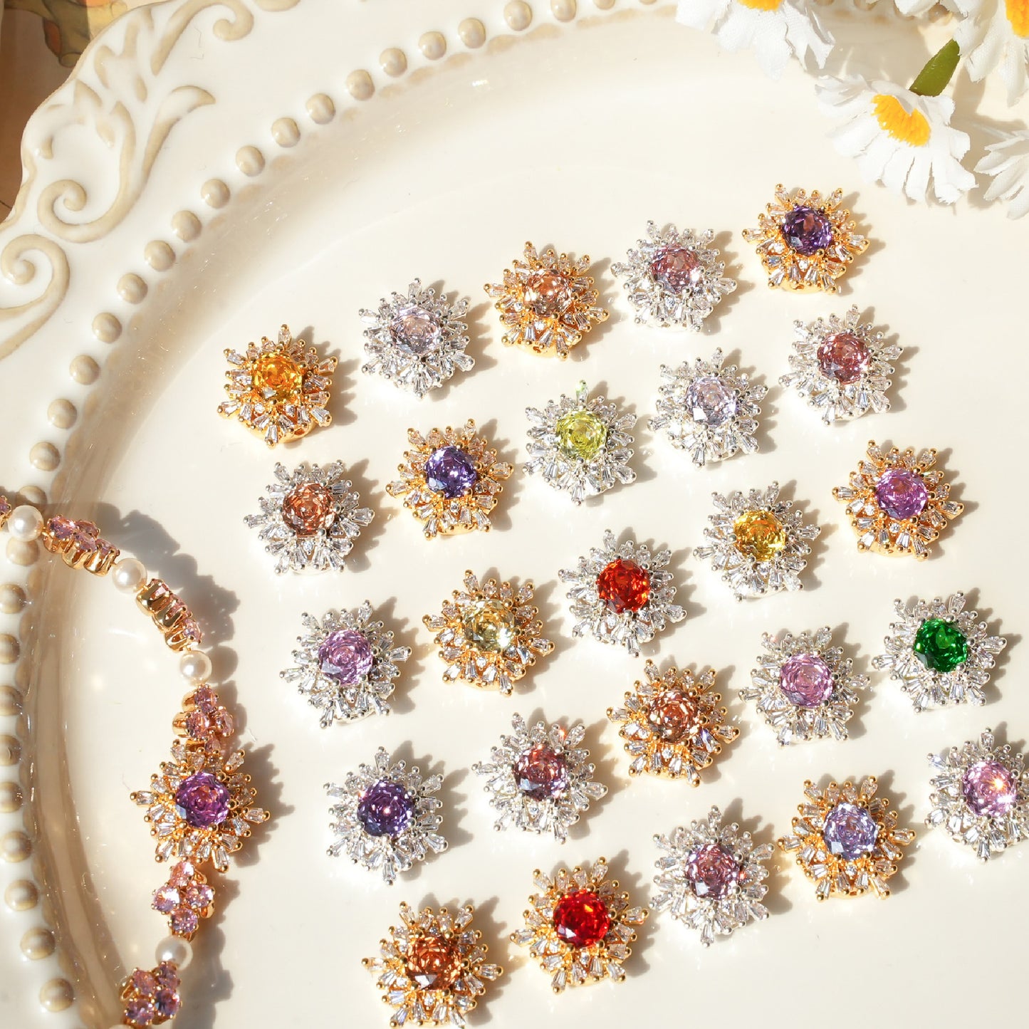 Snowflake Zircon Spacer with Rose Cut Diamond