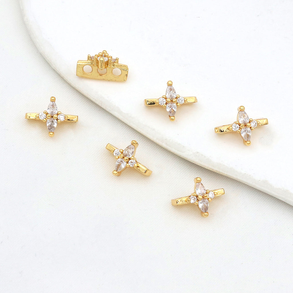 (10pcs)Flower Zircon DIY Double-Row Spacers